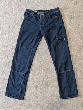 Zara Jeans Womens 8 Dark Wash Straight Leg Zip Hem Functional Zipper Denim